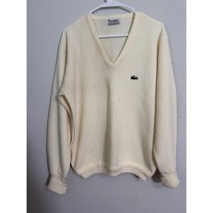 Vintage Izod Lacoste Sweater Mens Medium Yellow V Neck Orlon Acrylic Knit READ